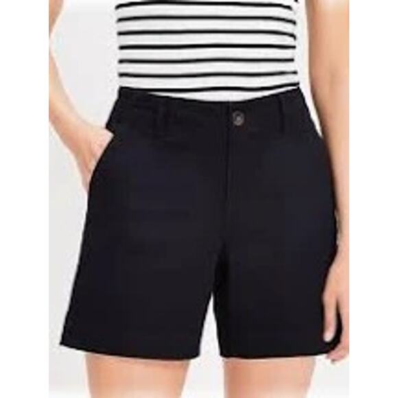 LOFT Monroe Black Chino Shorts, Size 14, 6" Inseam, Cotton Twill - Picture 1 of 10